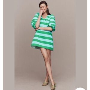 SACHIN & BABI JOSIE ELBOW-SLEEVE STRIPED TAFFETA MINI DRESS